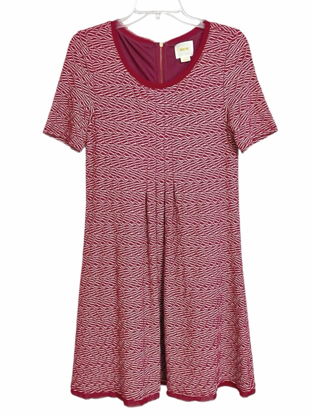 Anthropologie Maeve Dora Textured Knit Dress Womens S Red Wave Pattern Abstract